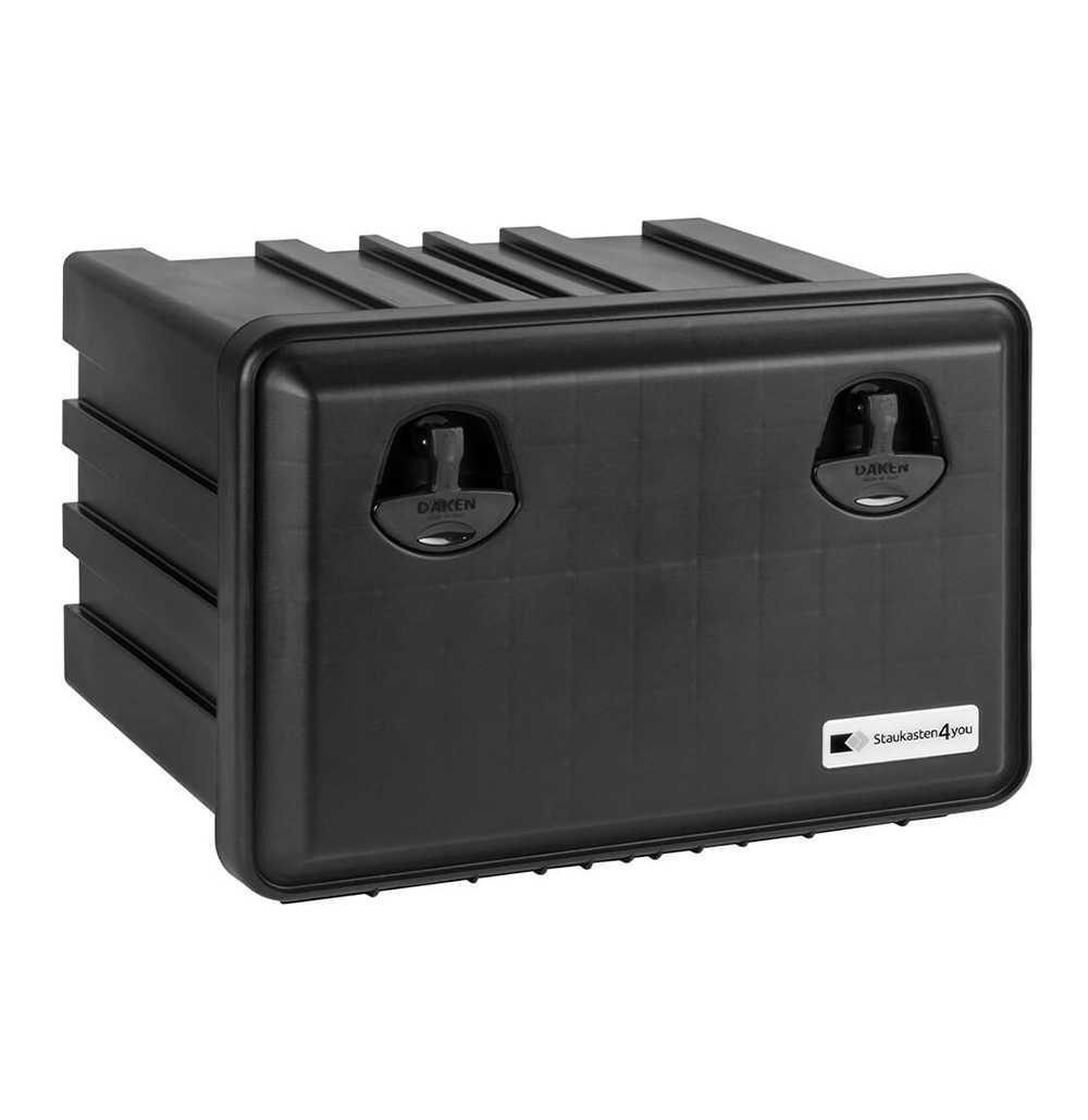 schwarze Kunststoff Box mit zwei Drehgriffen