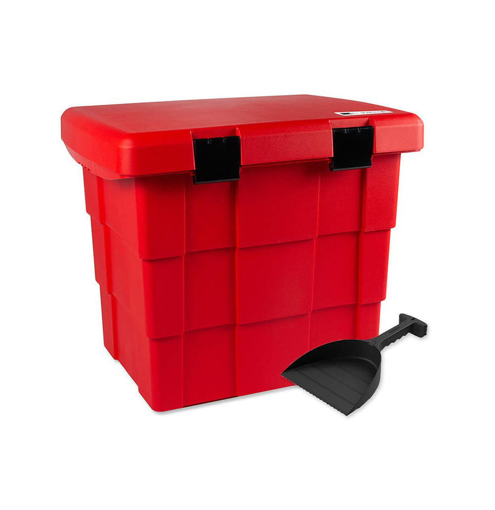 Rote Lagerbox mit kleiner Dosierungsschaufel schwarz