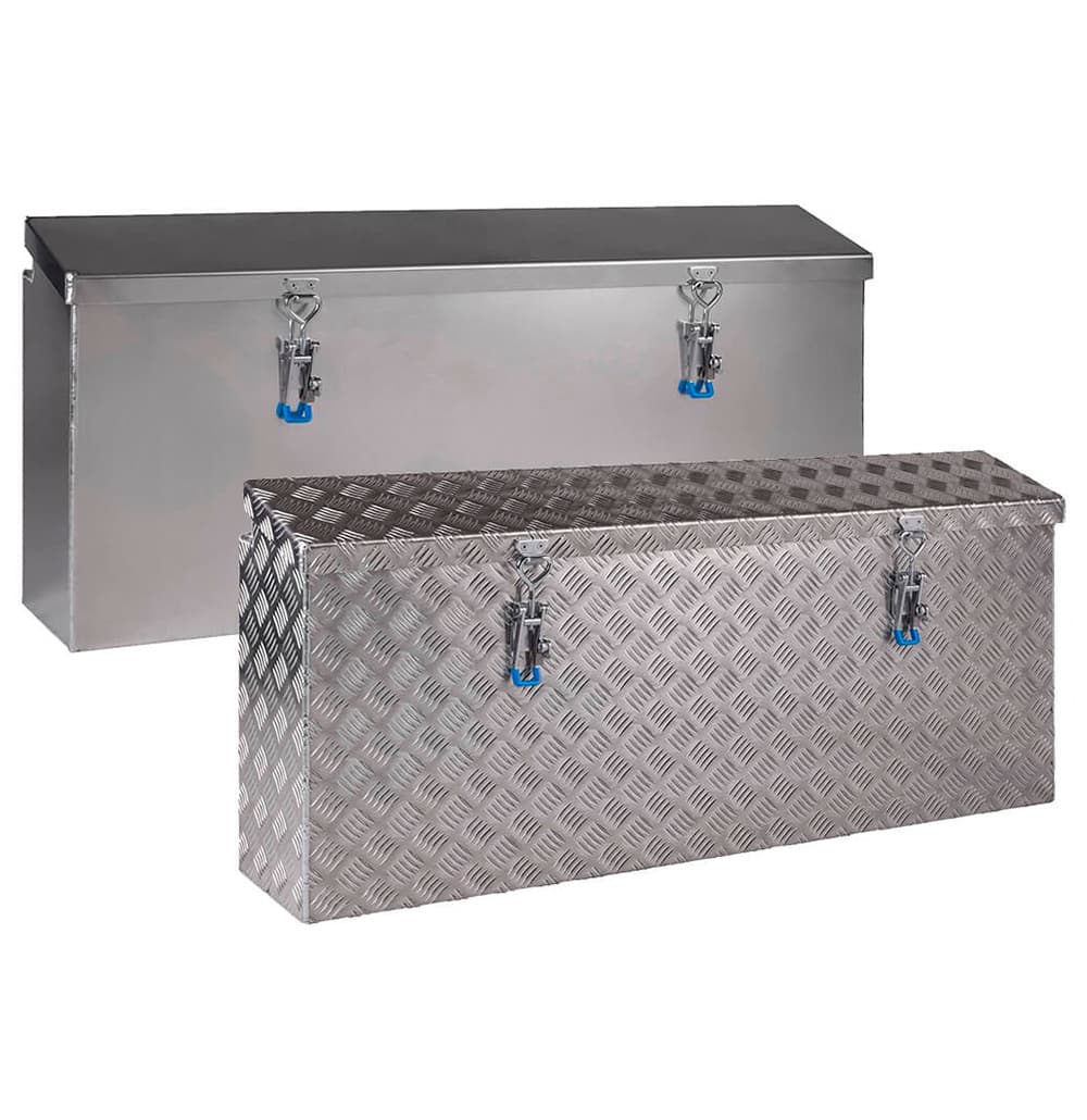 Aluminium Seitenkästen 1x glatt 1x geriffelt mit je zwei Spannverschlüsse