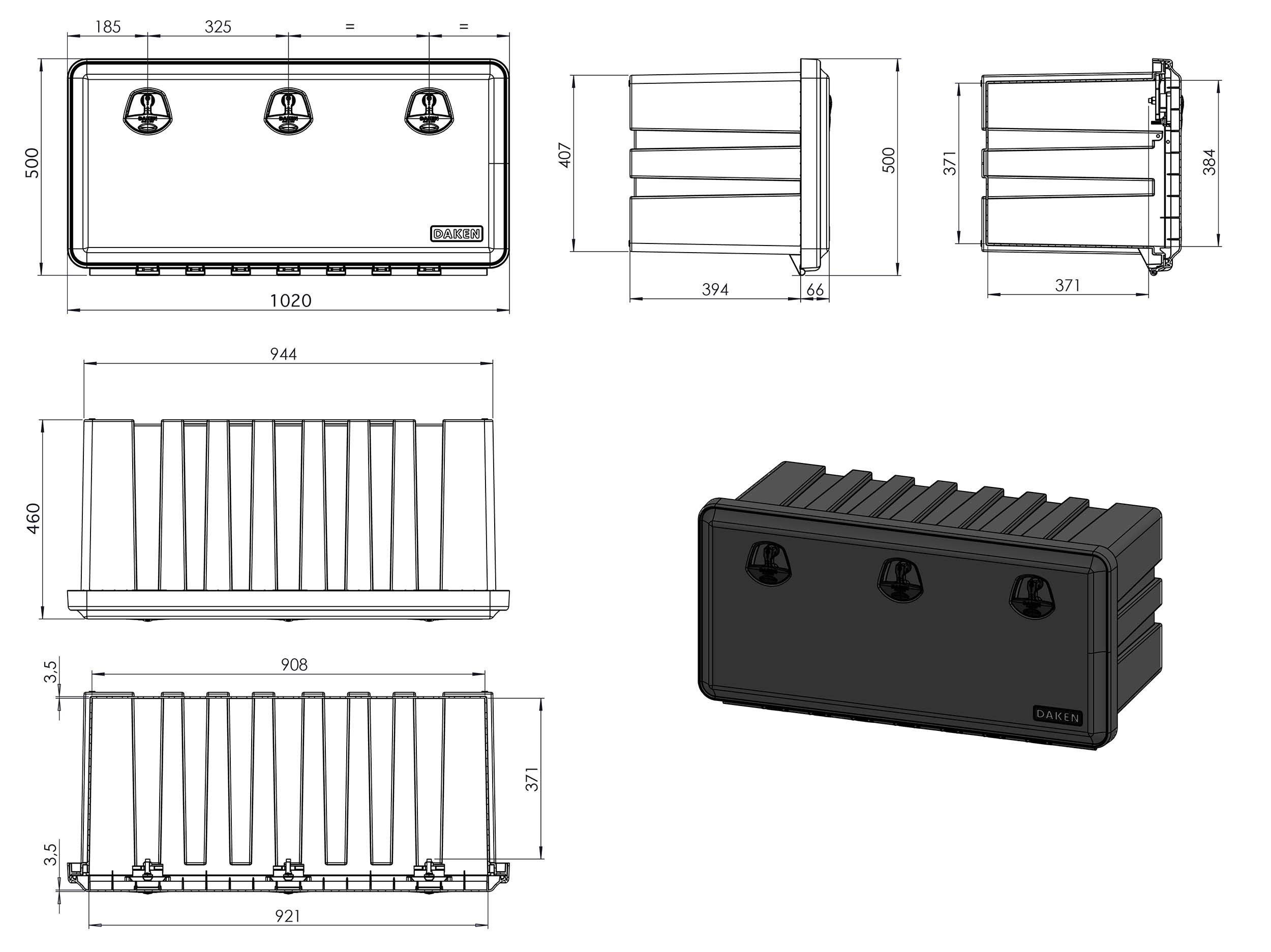Daken Staukasten Just 1000 - B 1020 x H 500 x T 460 mm Inhalt ca. 153 Ltr. für Rahmen