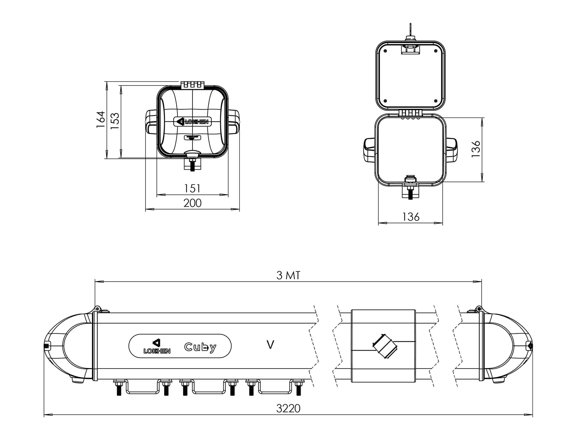 Transportrohr Cuby Aluminium - 3220mm L für Van Dachzubehör